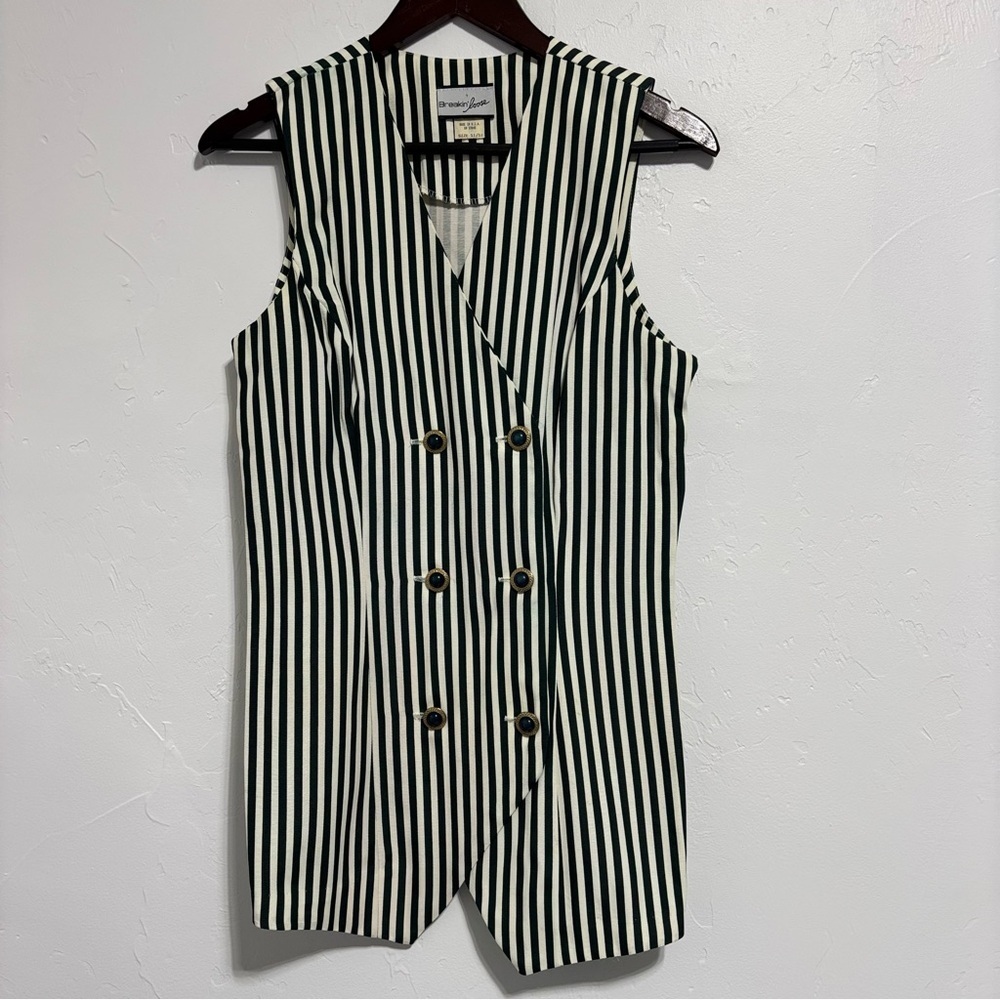 Breakin' Loose Vintage Women's Green White Striped Vest USA 11/12 Button
